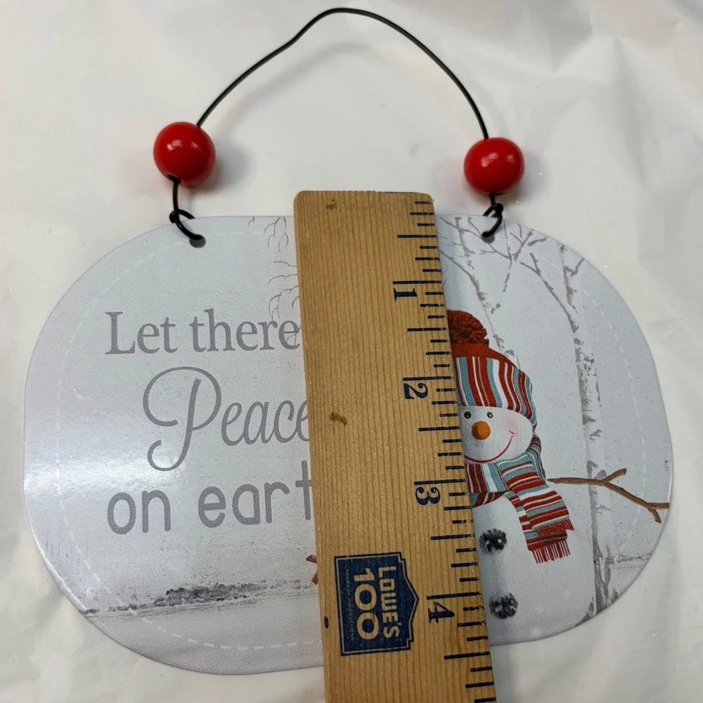 Set of 2 Snowman Christmas Hanging Signs Winter Wishes Peace on Earth C22244